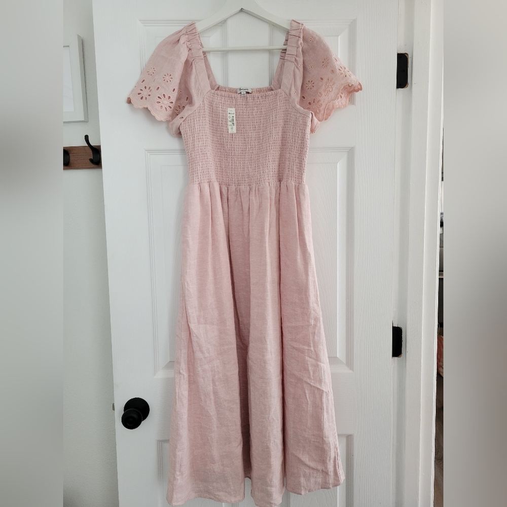 Madewell Lucie linen blend midi dress -eyelet sleeves NWT